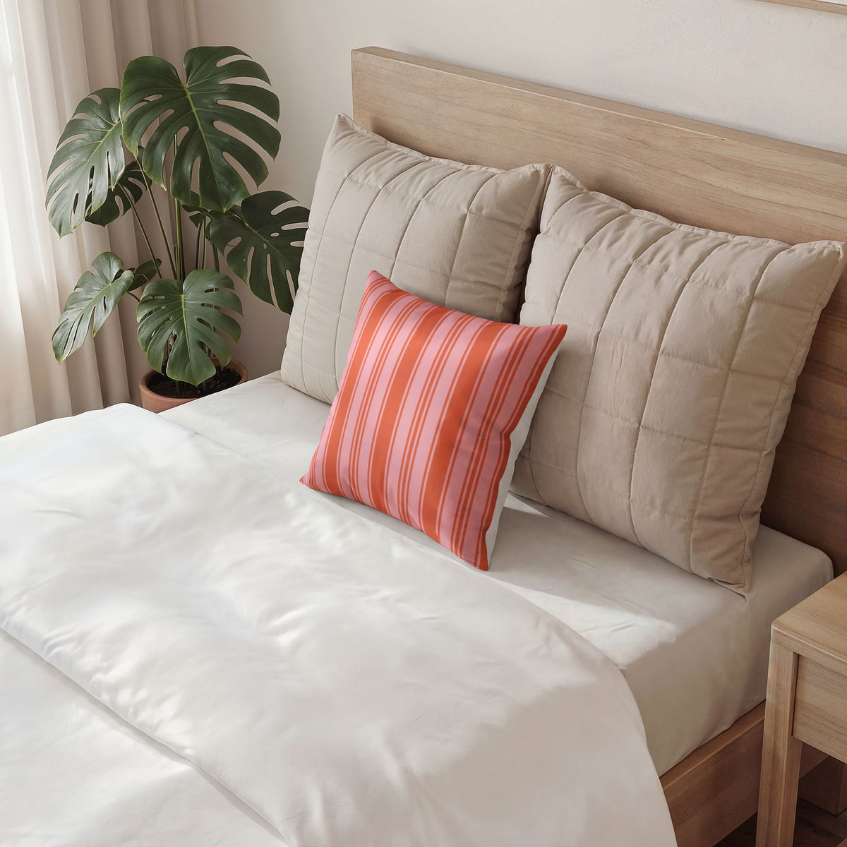 Velvet Accent Pillow - Pink and Orange Ticking Stripe Pillow