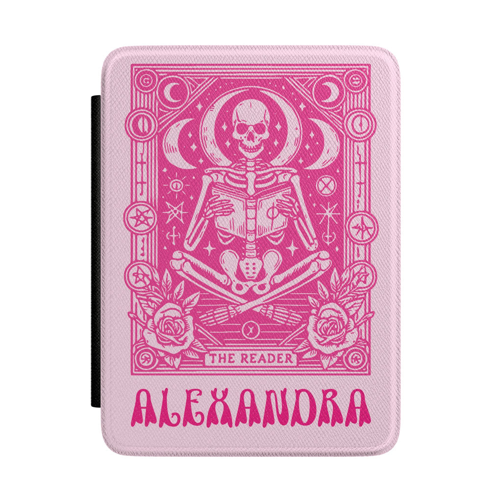 Personalized Pink Tarot Skeleton Kindle Case — "The Reader" Book Lover Cover