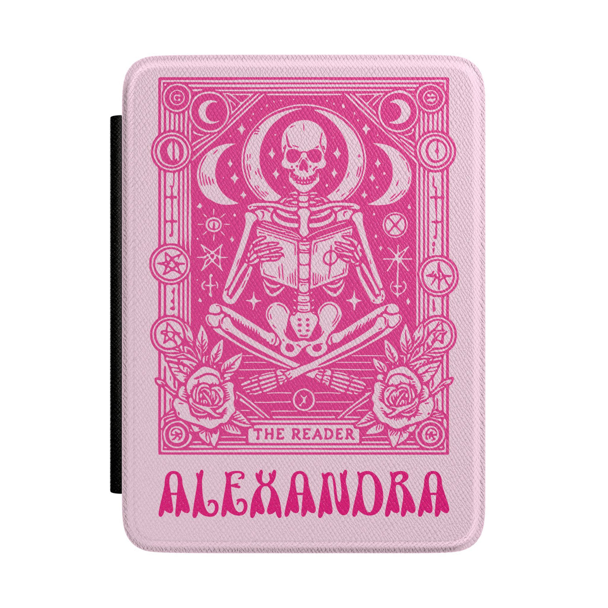 Personalized Pink Tarot Skeleton Kindle Case — "The Reader" Book Lover Cover