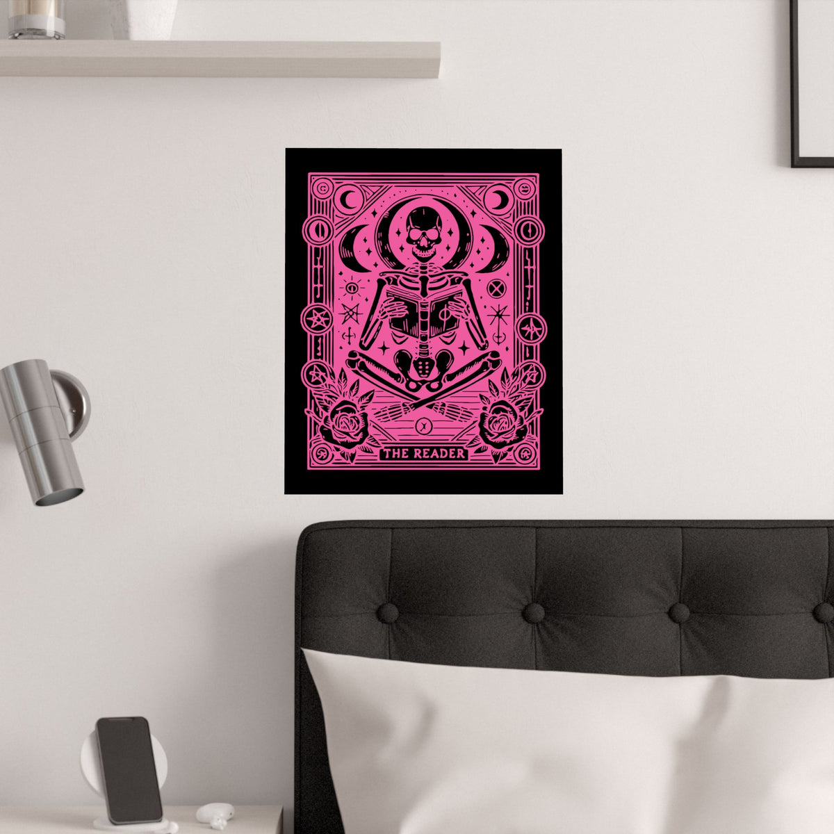 The Reader- Bright Pink Gothic Skeleton Tarot Art Print