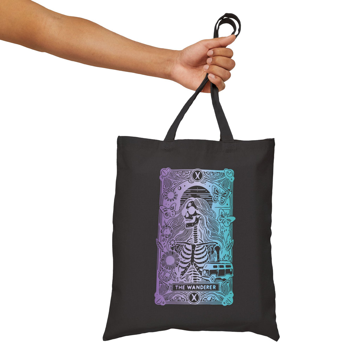 "The Wanderer" Tarot Skeleton Canvas Tote Bag