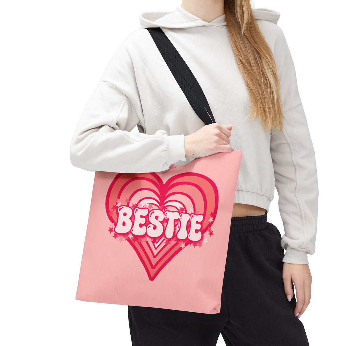 Personalizable Bestie Tote Bag - Strawberry Milk Pink Hearted Tote