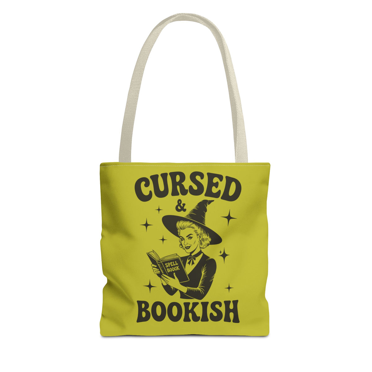 Cursed and Bookish Tote Bag — Green Witchy Reader Tote for Book Lovers