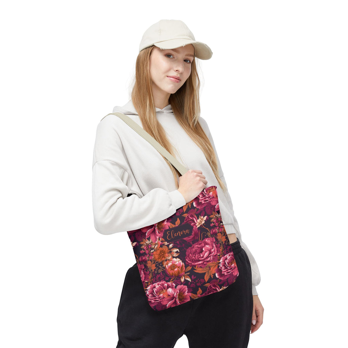 Personalizable Floral Maximalist Tote - Vivid Magenta and Orange Print Bag
