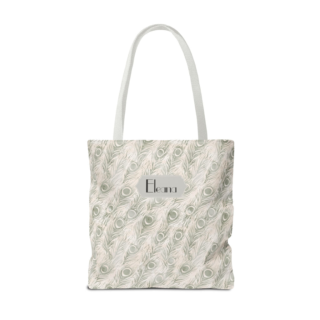 Personalizable Tote - Elegant Grey Peacock Feather Pattern Bag