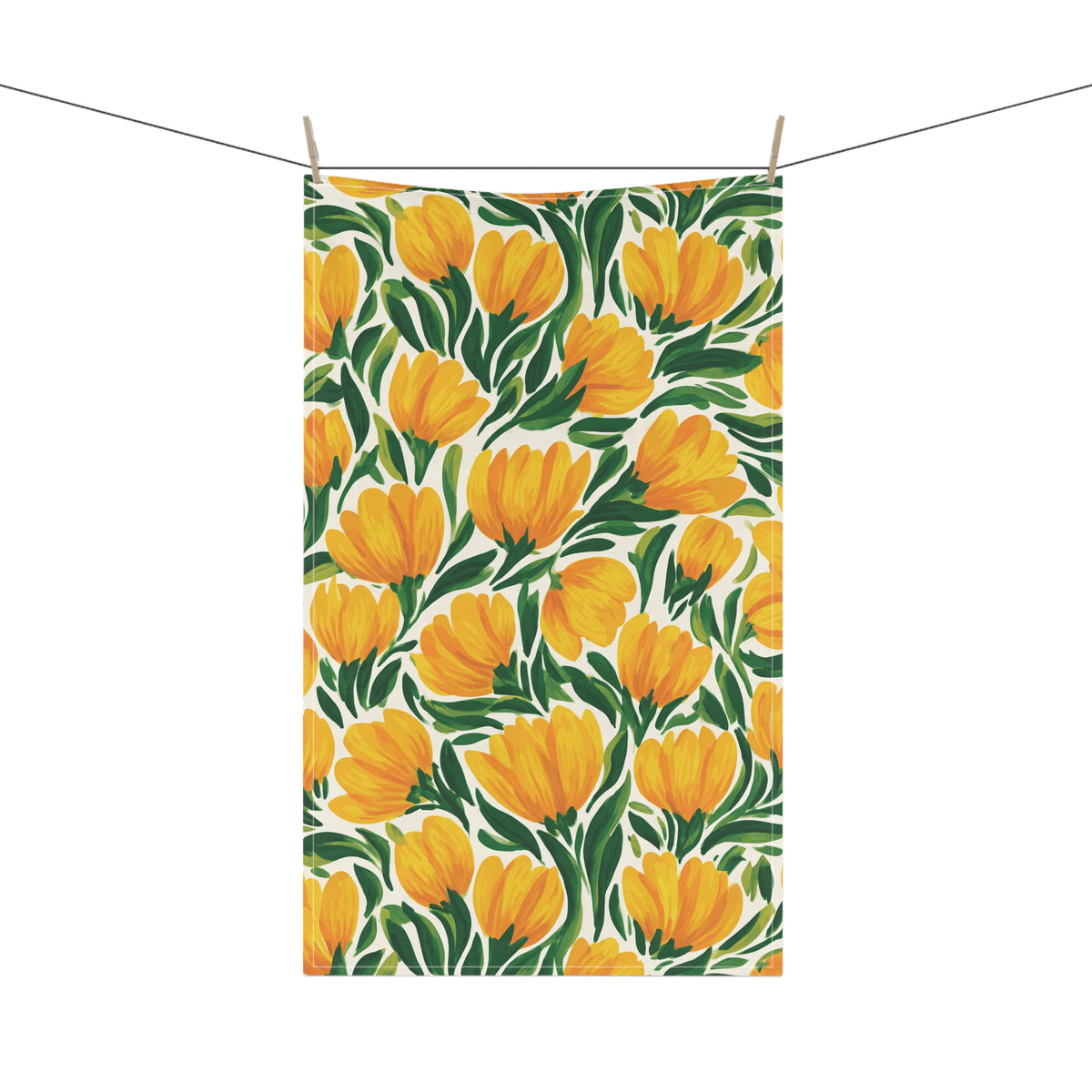 Floral Decorative Towel - Vivid Yellow Tulips Spring Tea Towel