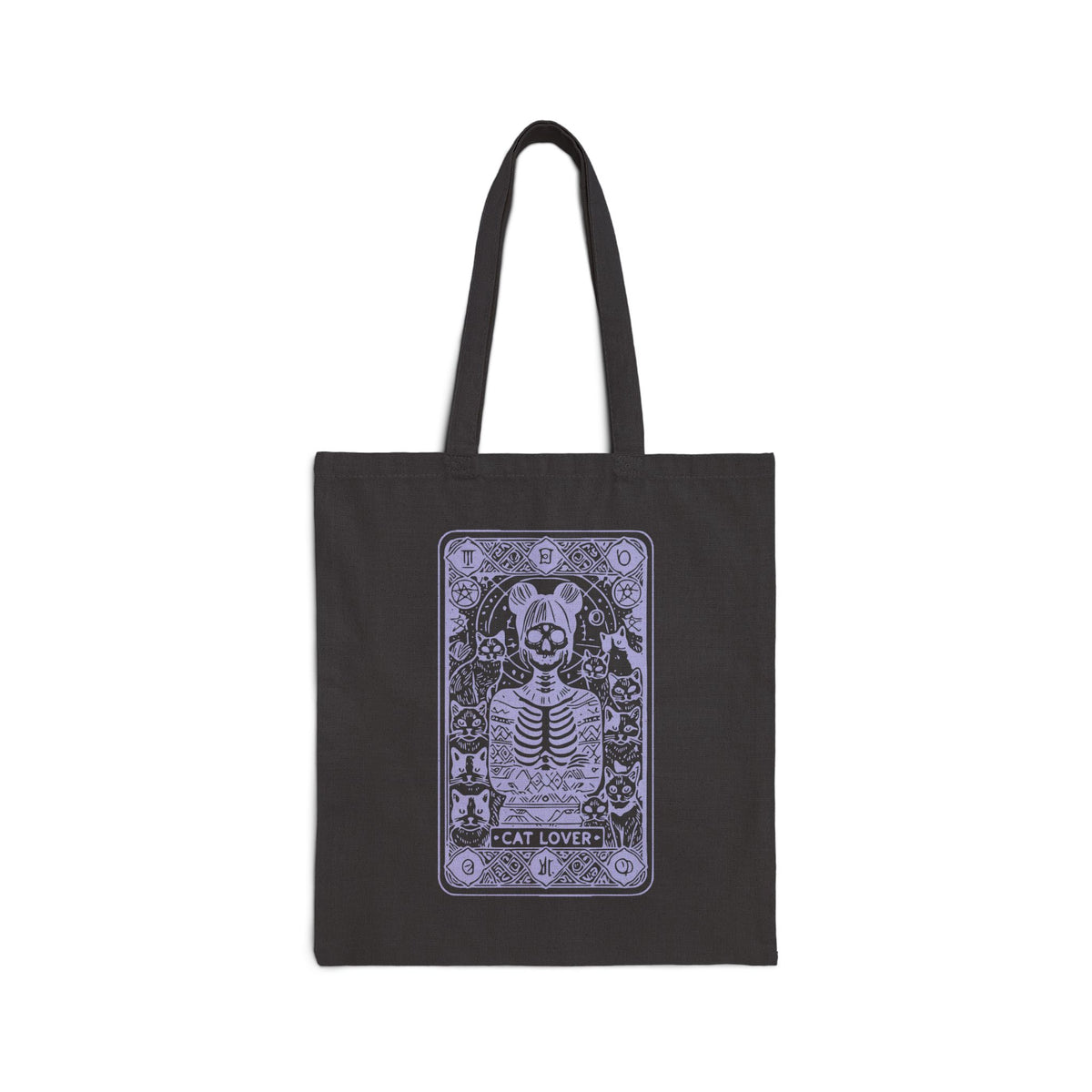 Cat Lady Skeleton Tarot Tote Bag  - 'Cat Lover' Cotton Canvas Tote