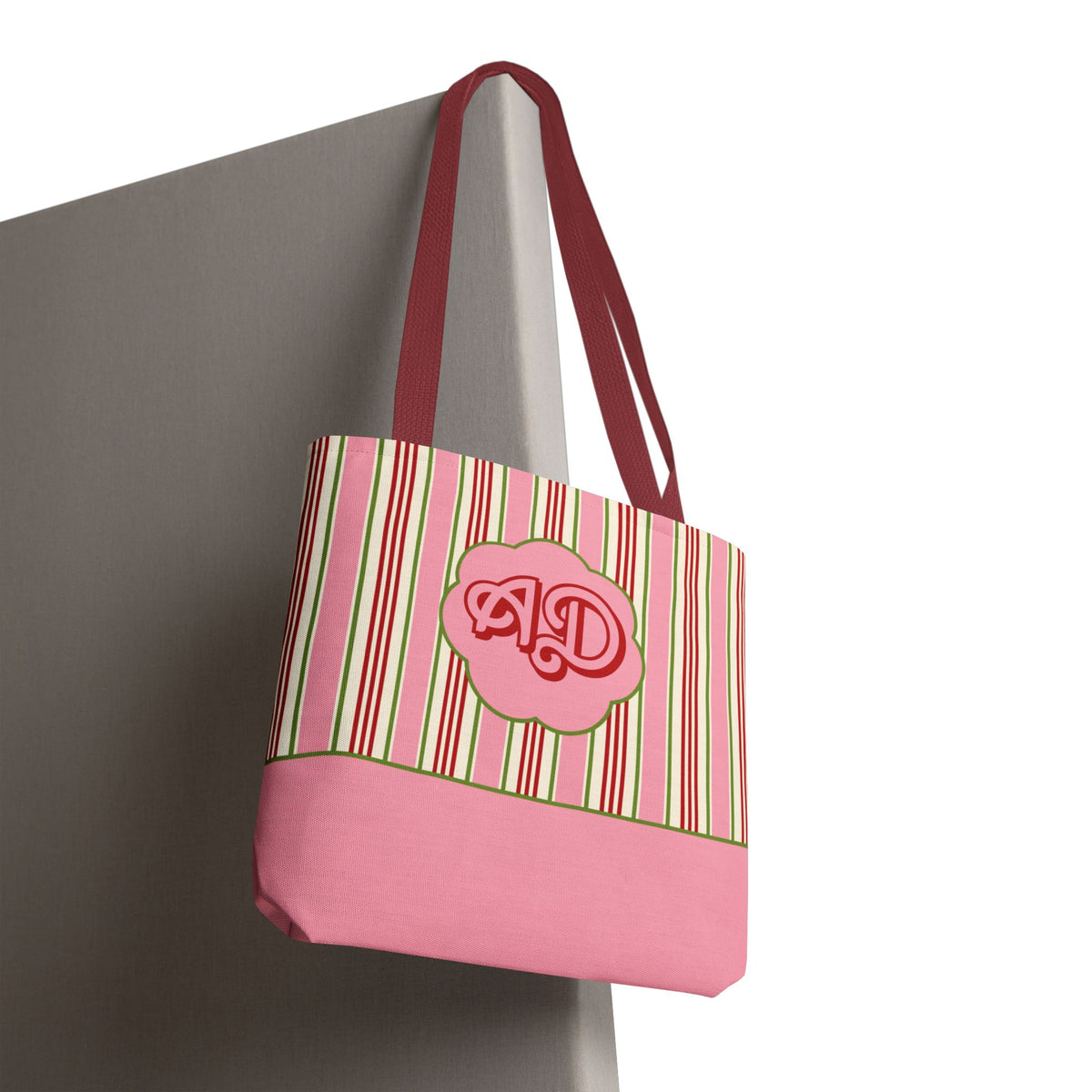 Customizable Striped Pink Tote Bag – Vintage Strawberry Stripe Monogram Tote Bag