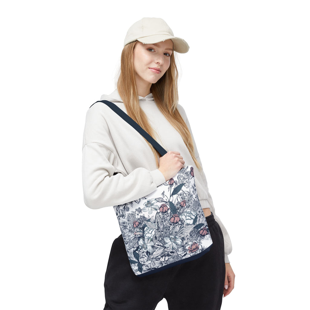 Navy and Pink Floral Sketch Tote Bag - Botanical Market Carryall