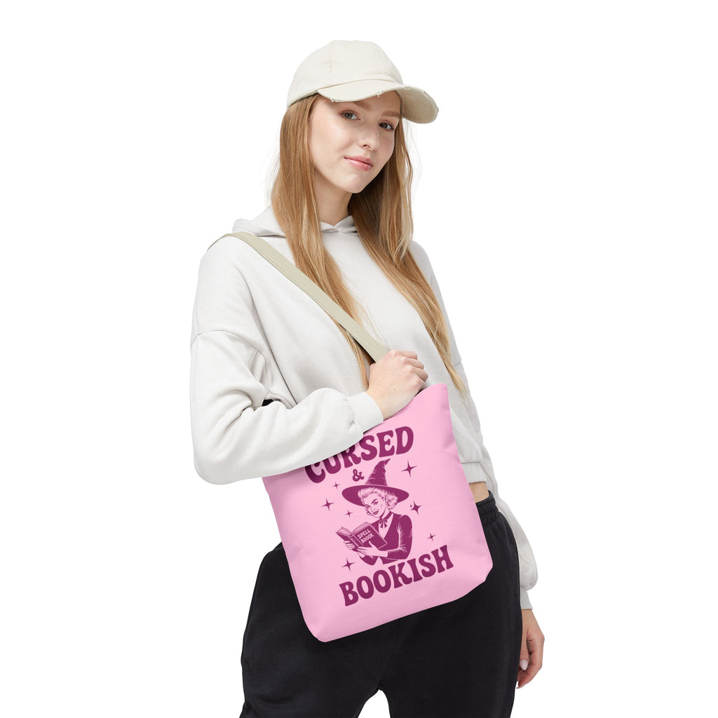 Cursed and Bookish Tote Bag — Witchy Pink Vintage Book Lover Shopper