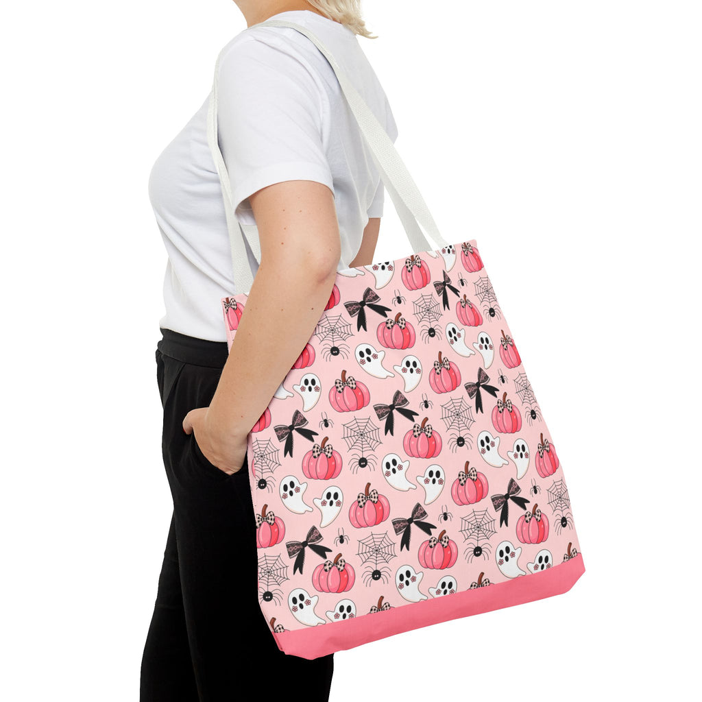 Coquette Pumpkin Halloween Tote Bag - Cute Ghosts and Bows Carryall