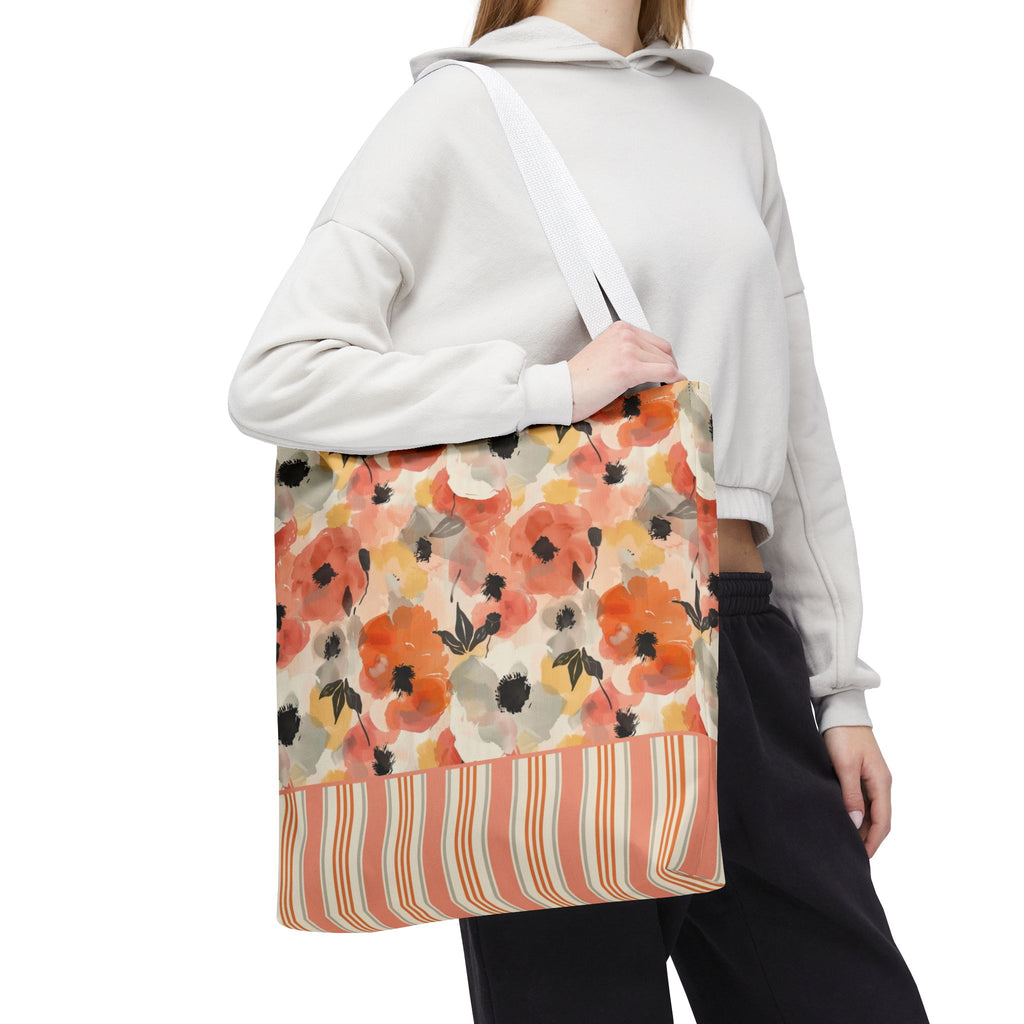 Floral Watercolor Stripe Tote Bag – Peach Blossom Beach and Market Bag