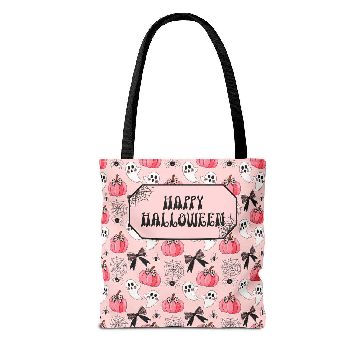 Pink Pumpkin Halloween Tote Bag - Cute Ghosts and Bows Personalizable Trick or Treat Bag