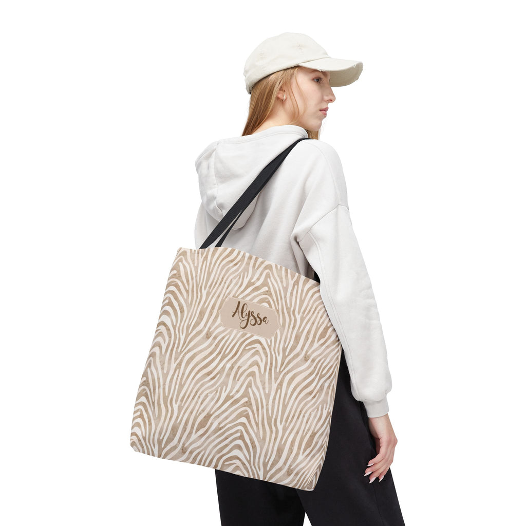 Personalizable Animal Print Bag - Beige Zebra Patterned Tote