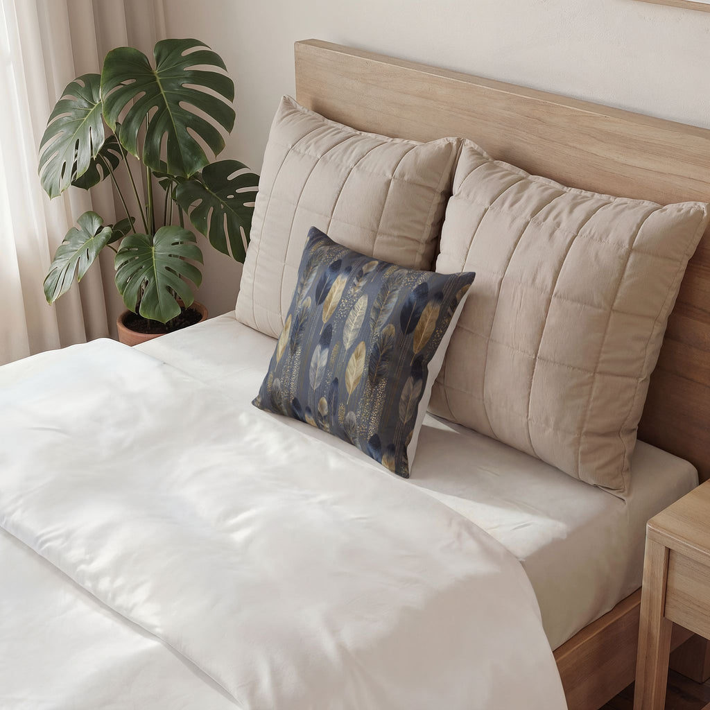Glam Velvet Pillow - Navy and Gold Feather Decorative Pillow