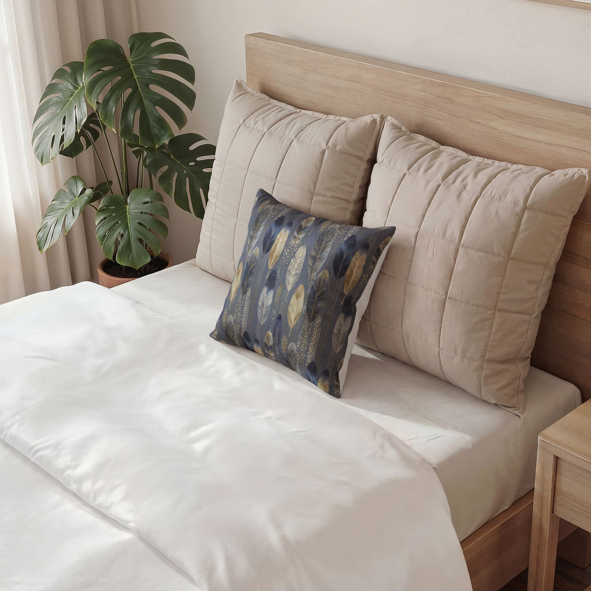 Glam Velvet Pillow - Navy and Gold Feather Decorative Pillow