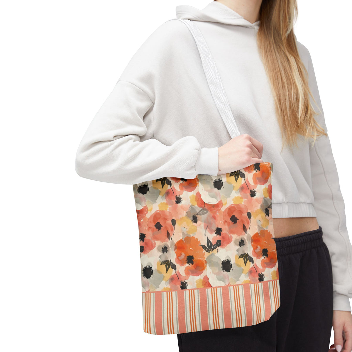 Floral Watercolor Stripe Tote Bag – Peach Blossom Beach and Market Bag