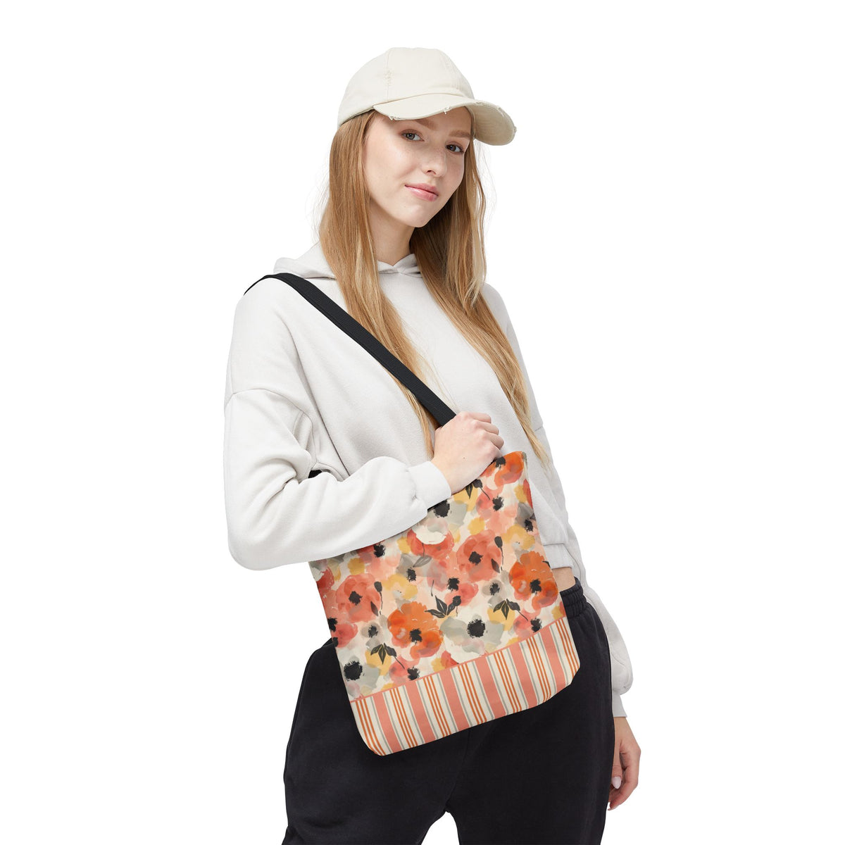 Floral Watercolor Stripe Tote Bag – Peach Blossom Beach and Market Bag