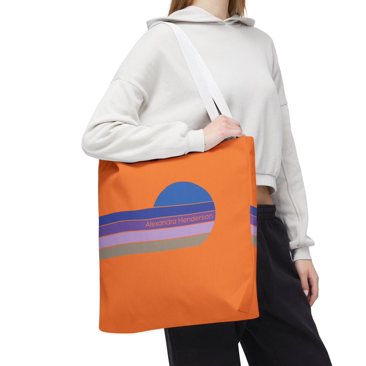 Orange Sunset Stripe Tote Bag – Retro Personalized Name Beach and Market Tote