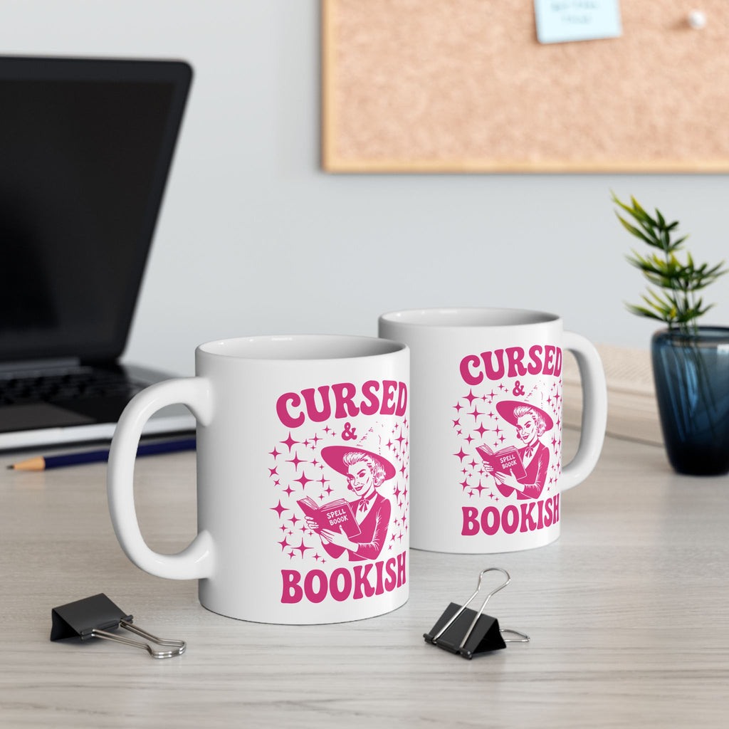 Cursed and Bookish Pink Witchy Reading Coffee Mug