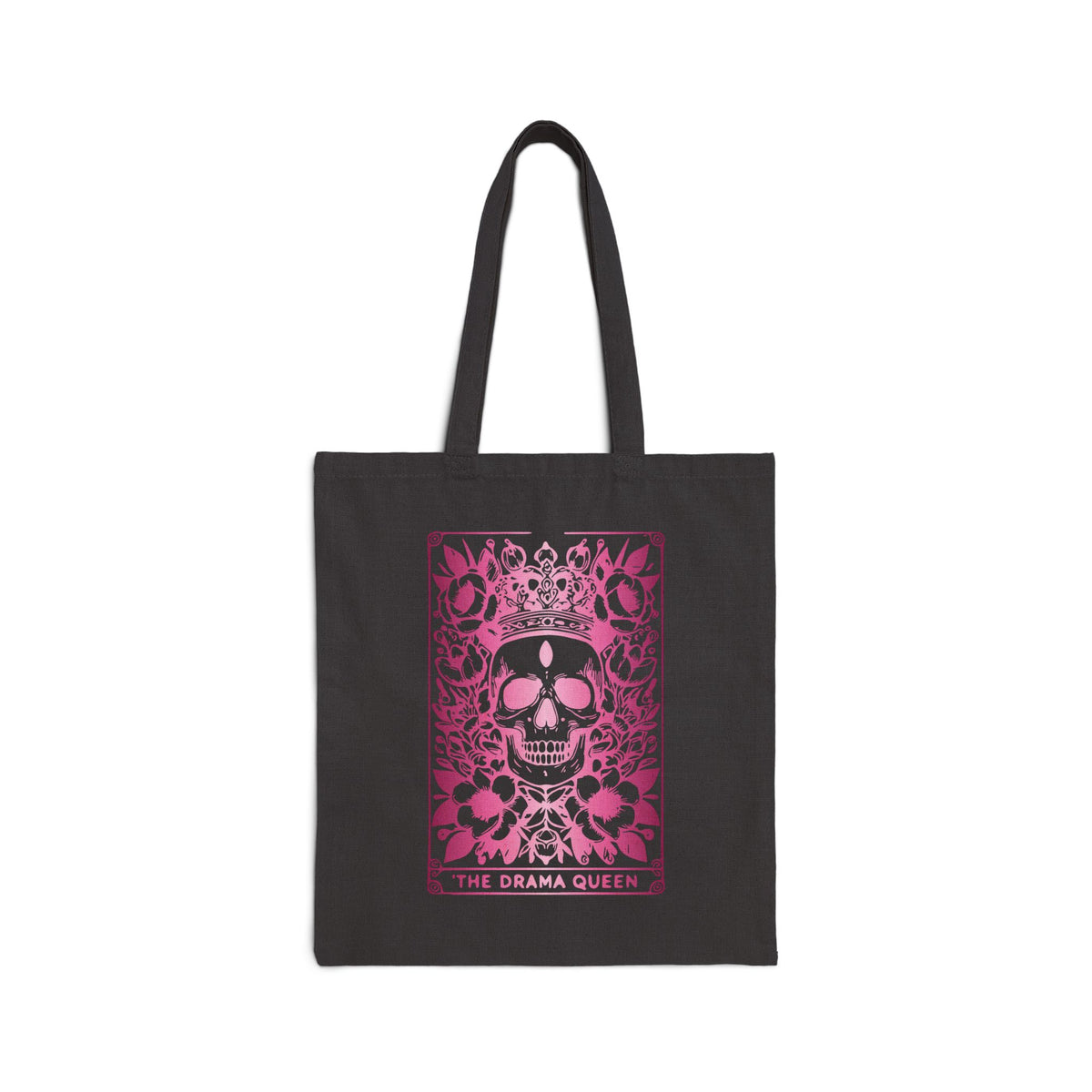 "The Drama Queen" Tarot Bag -Pink Gradient Floral Skull Cotton Canvas Tote