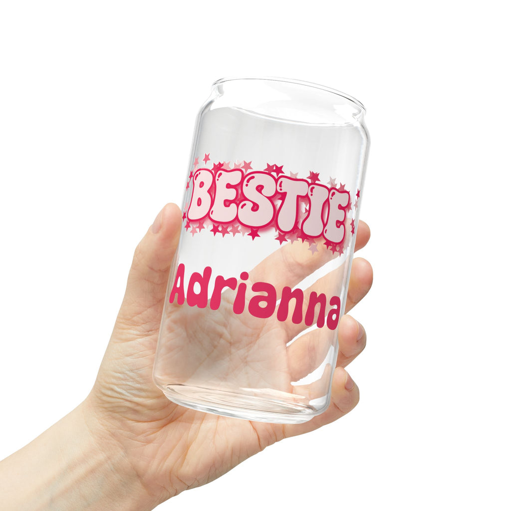 Personalizable Glass Cup - Strawberry Milk Pink Starry Bestie Glass