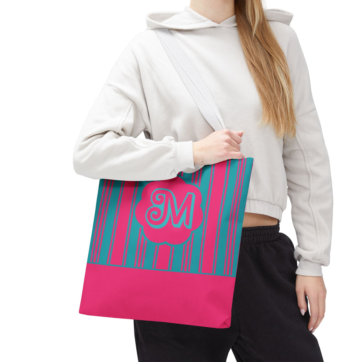 Monogram Pink and Blue Striped Tote Bag — Custom Striped Tote Bag