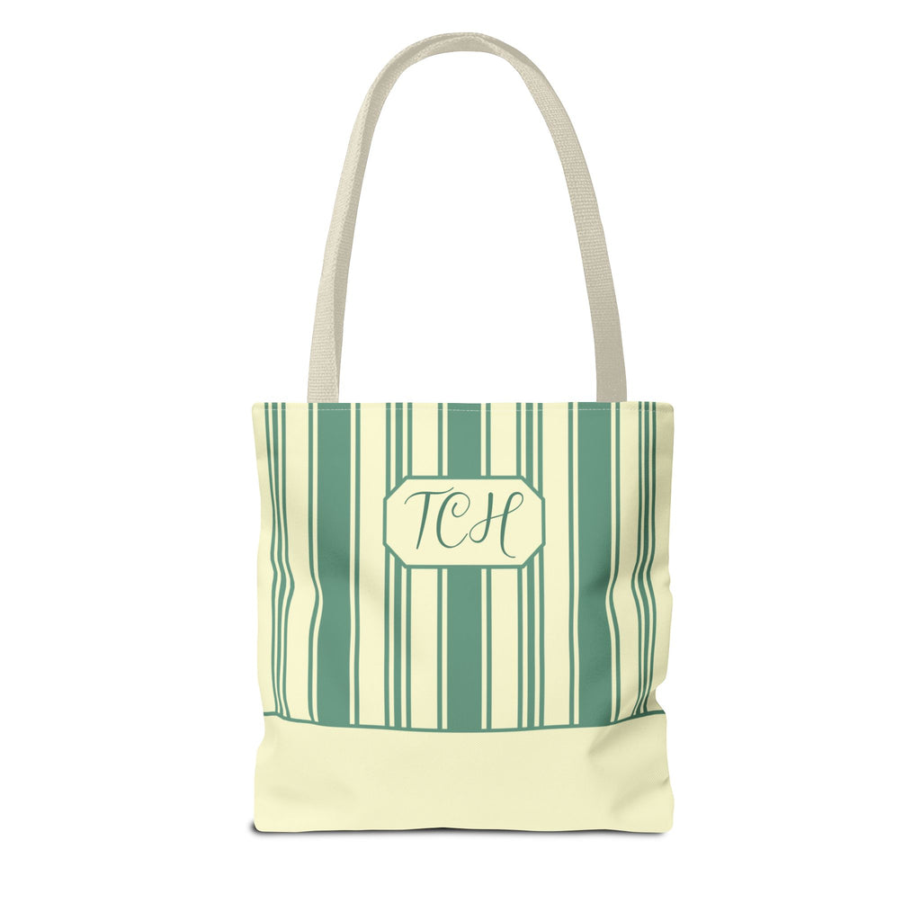 Striped Personalizable Carryall – Retro Mint and Cream Stripe Everyday Tote Bag