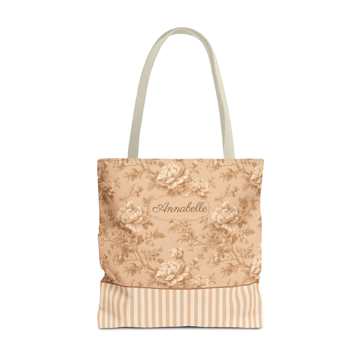 Personalizable Vintage Floral Tote - Sepia Toile Striped Bag