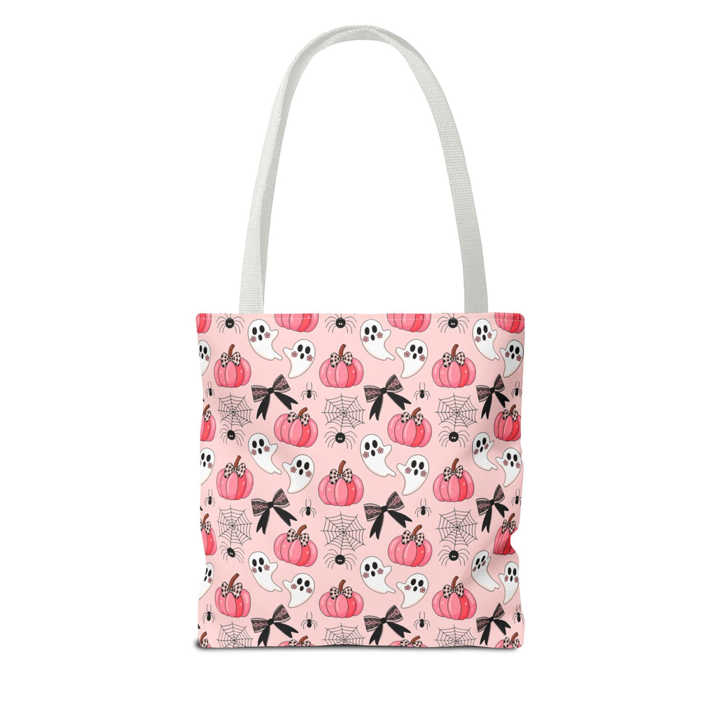 Coquette Pumpkin Halloween Tote Bag - Cute Ghosts and Bows Carryall