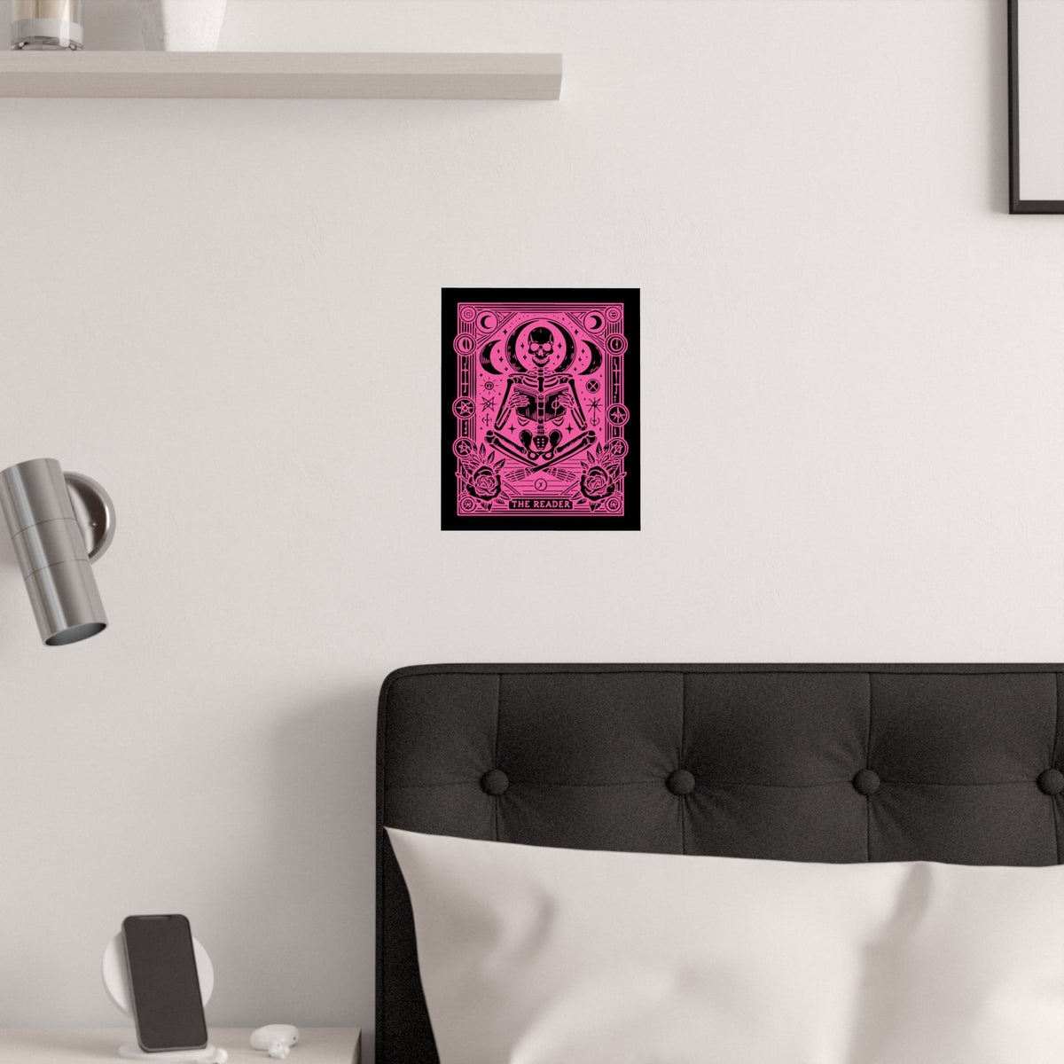 The Reader- Bright Pink Gothic Skeleton Tarot Art Print