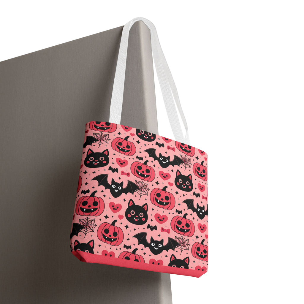 Cute Halloween Trick or Treat Tote Bag  - Pink Pumpkins, Black Cats and Bats Candy Carryall