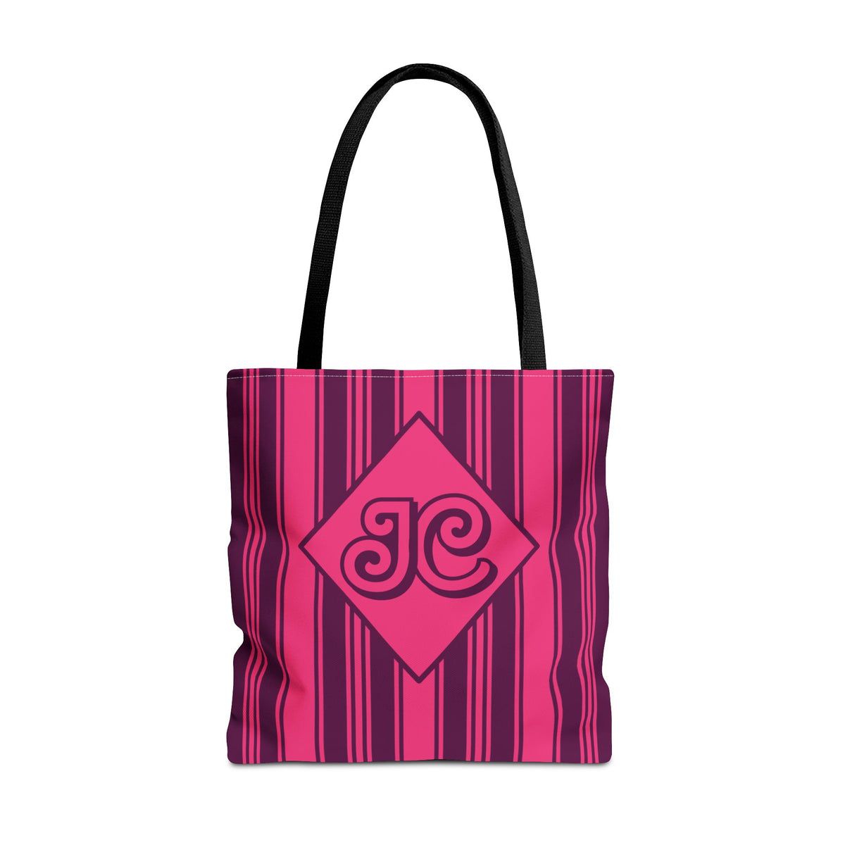Personalizable Striped Tote Bag - Bright Pink and Purple Monogram Carryall