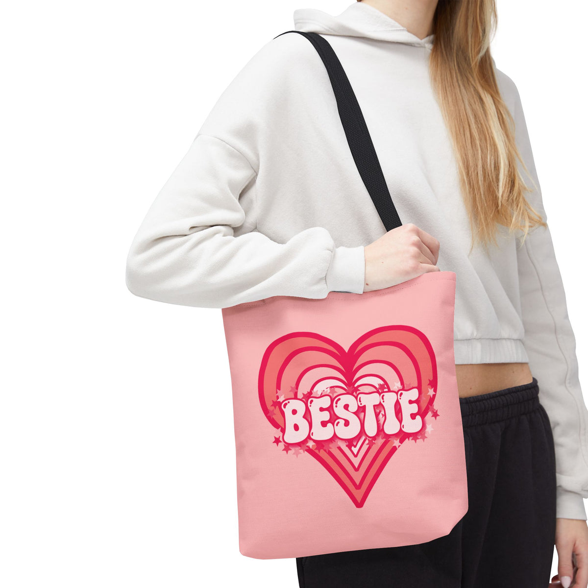 Personalizable Bestie Tote Bag - Strawberry Milk Pink Hearted Tote