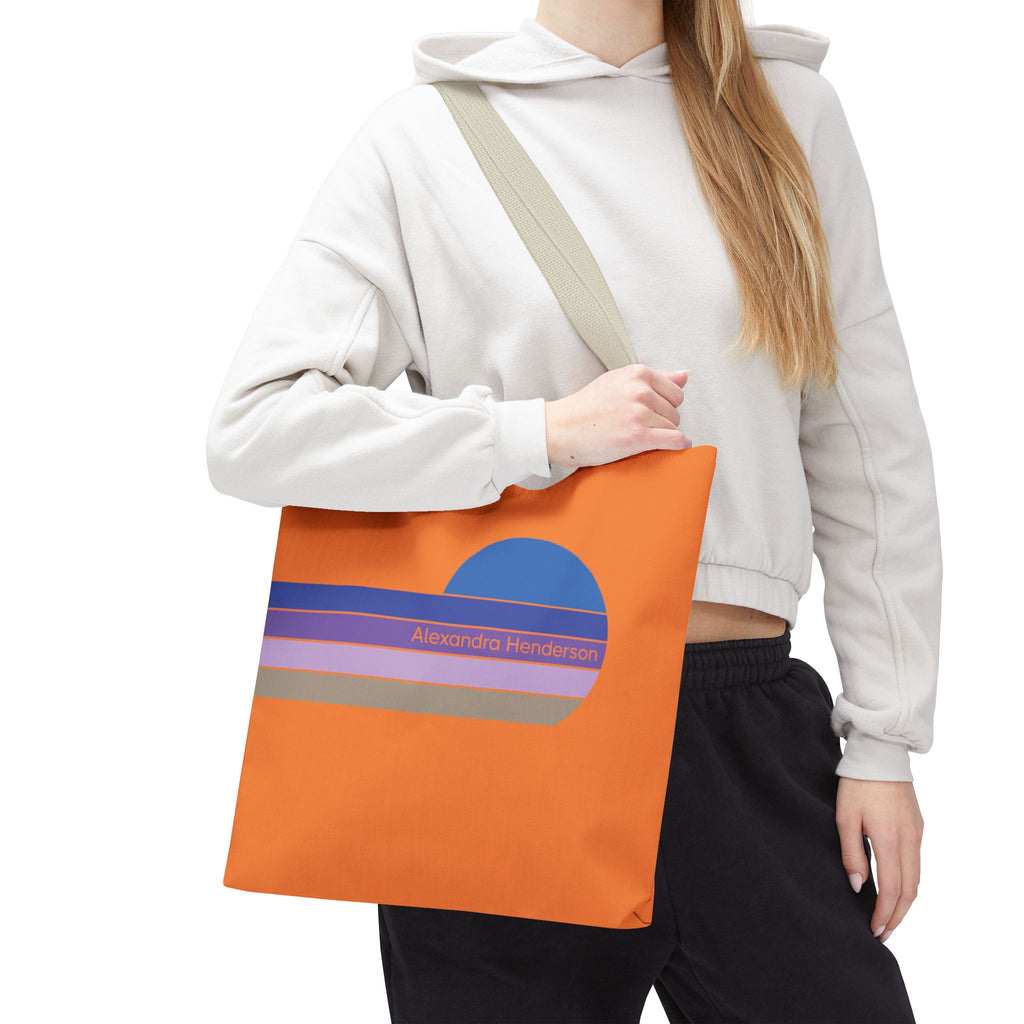 Orange Sunset Stripe Tote Bag – Retro Personalized Name Beach and Market Tote