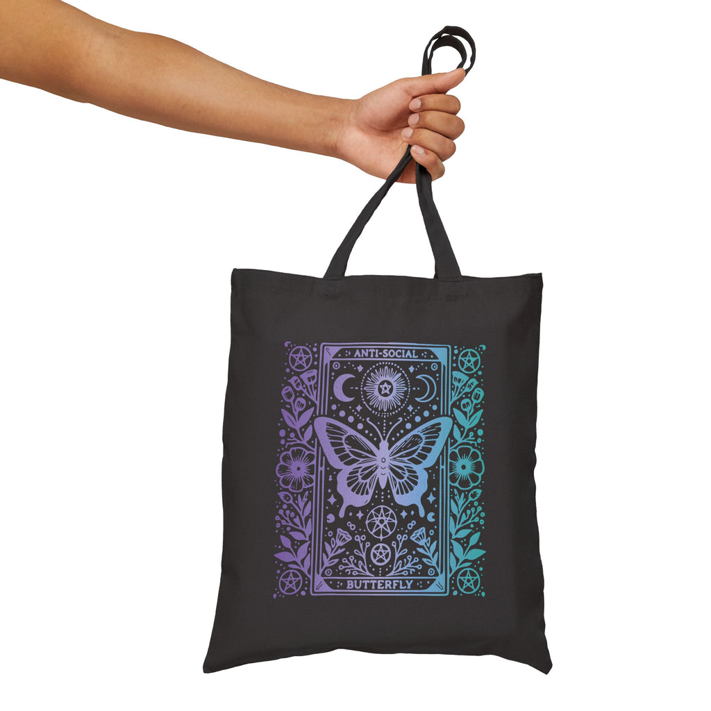 Anti-Social Butterfly Tarot Canvas Tote - Purple and Blue Gradient Boho Mystic Market Bag