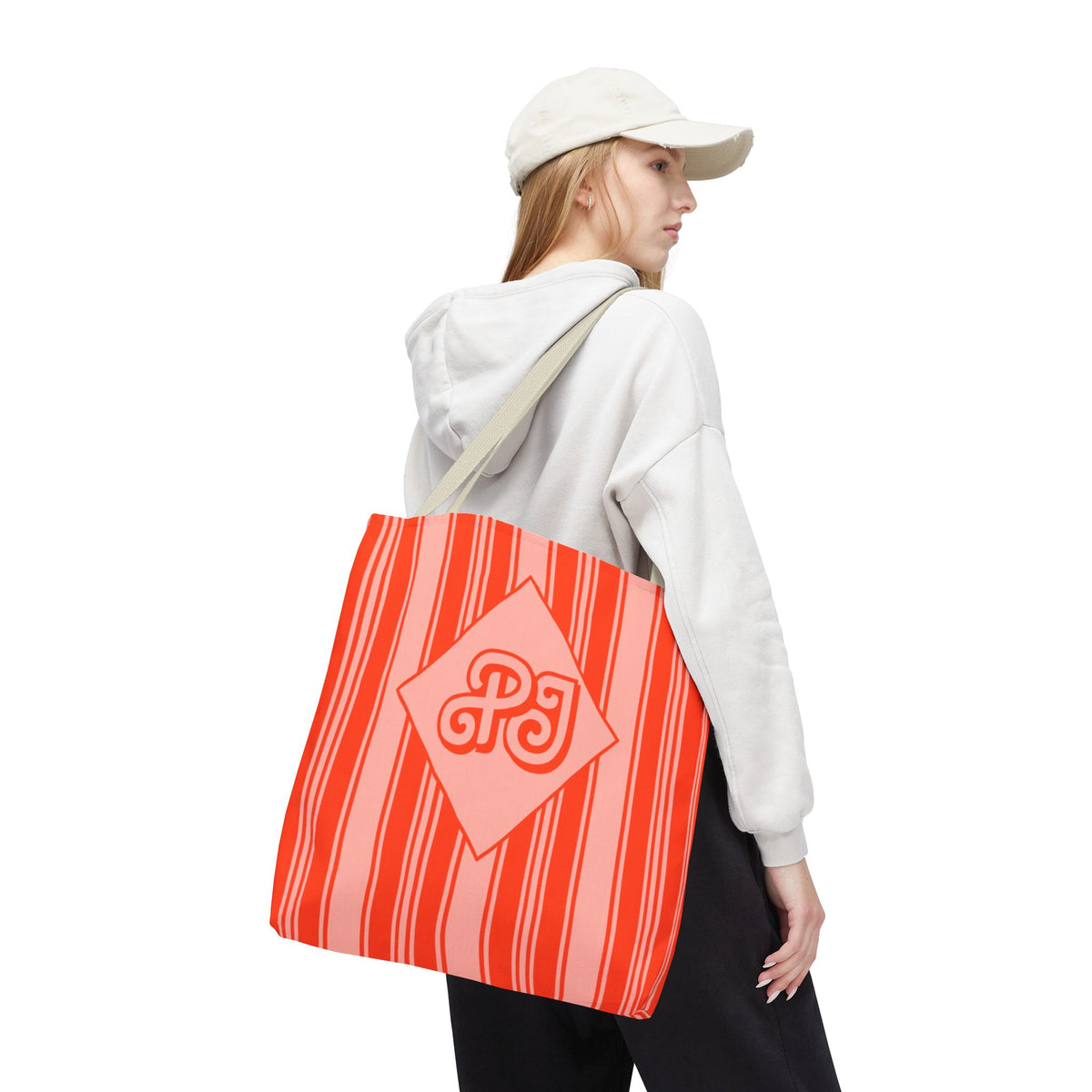 Personalizable Striped Vermillion Tote Bag – Vibrant Vertical Stripe Beach and Market Tote
