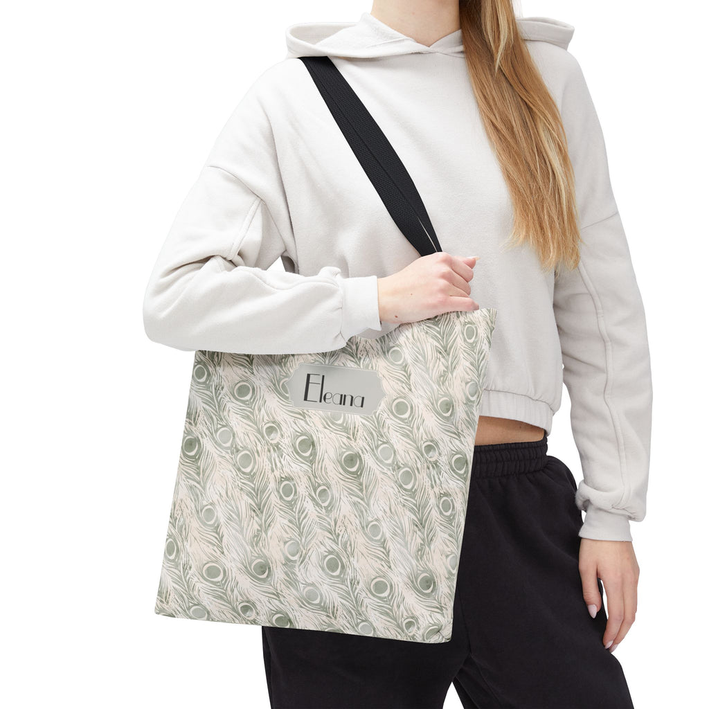 Personalizable Tote - Elegant Grey Peacock Feather Pattern Bag
