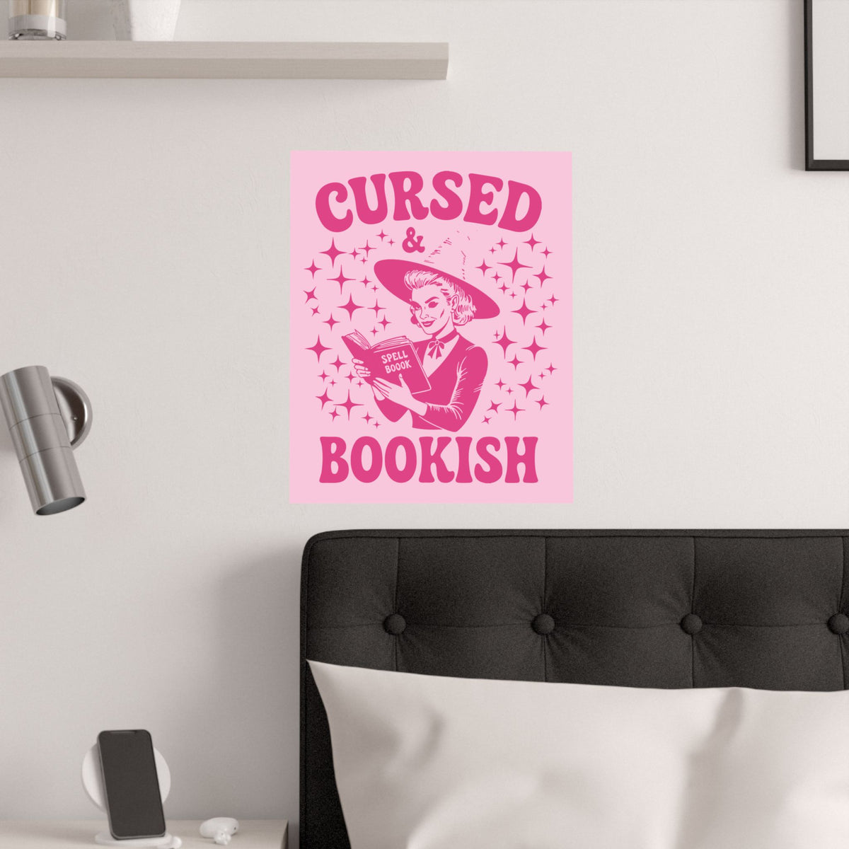 Halloween Cursed and Bookish Poster — Pink Witch Book Lover's Print
