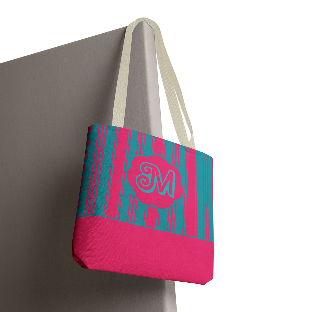 Monogram Pink and Blue Striped Tote Bag — Custom Striped Tote Bag