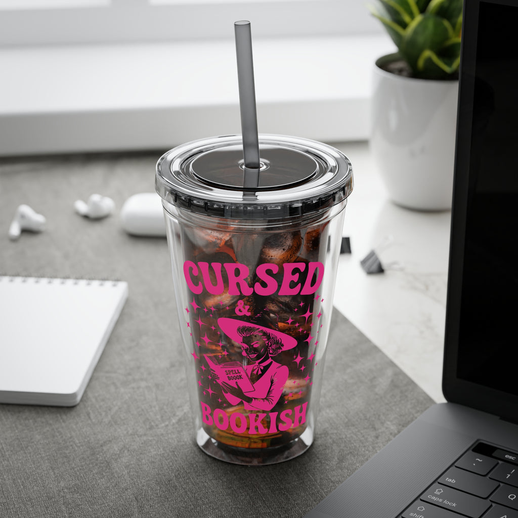 Cursed and Bookish 16oz Tumbler with Straw - Witchy Reader Gift