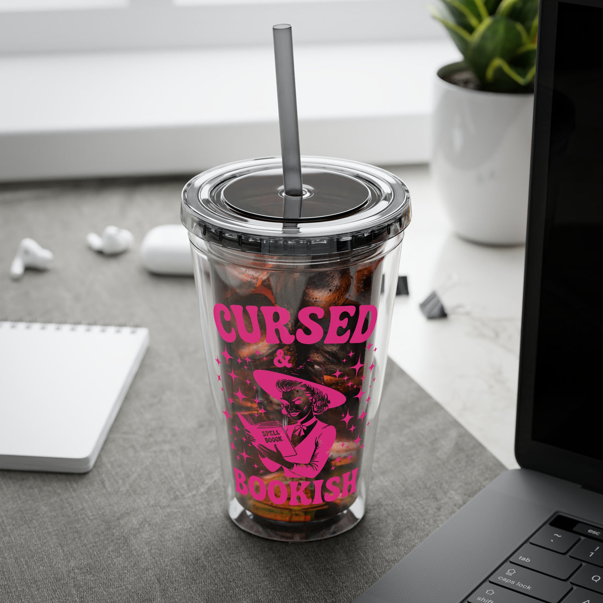 Cursed and Bookish 16oz Tumbler with Straw - Witchy Reader Gift