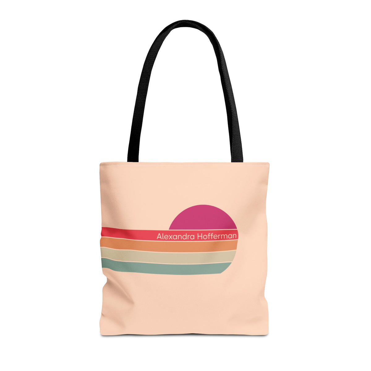Personalizable Retro Sunset Tote Bag — Pastel Stripes Beach Vibe Carryall
