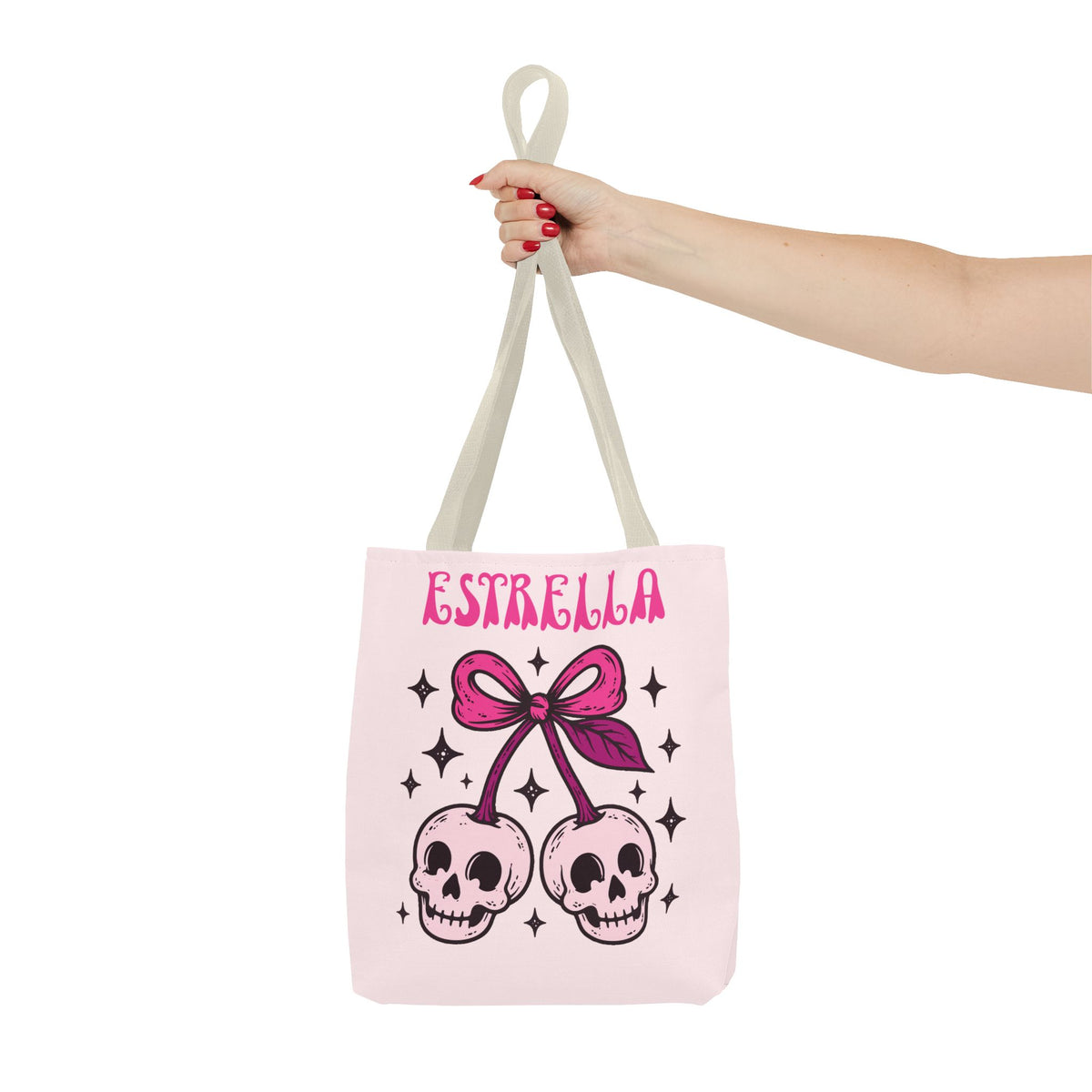 Personalized 'Creepy and Adorable' Pink Skull Cherries Tote Bag - Custom Trick-or-Treat Keepsake