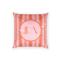 Personalizable Velvet Pillow - Pink and Orange Ticking Stripe Monogram Decorative Pillow
