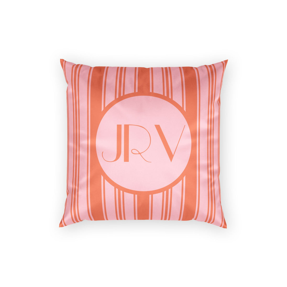 Personalizable Velvet Pillow - Pink and Orange Ticking Stripe Monogram Decorative Pillow
