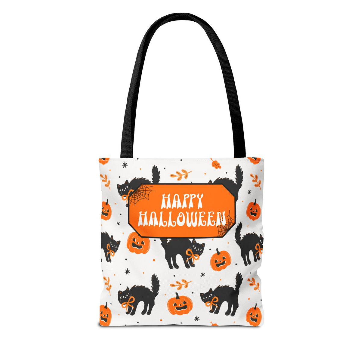 Cute Black Cats and Pumpkins Carryall -Personalized Halloween Trick or Treat Tote Bag