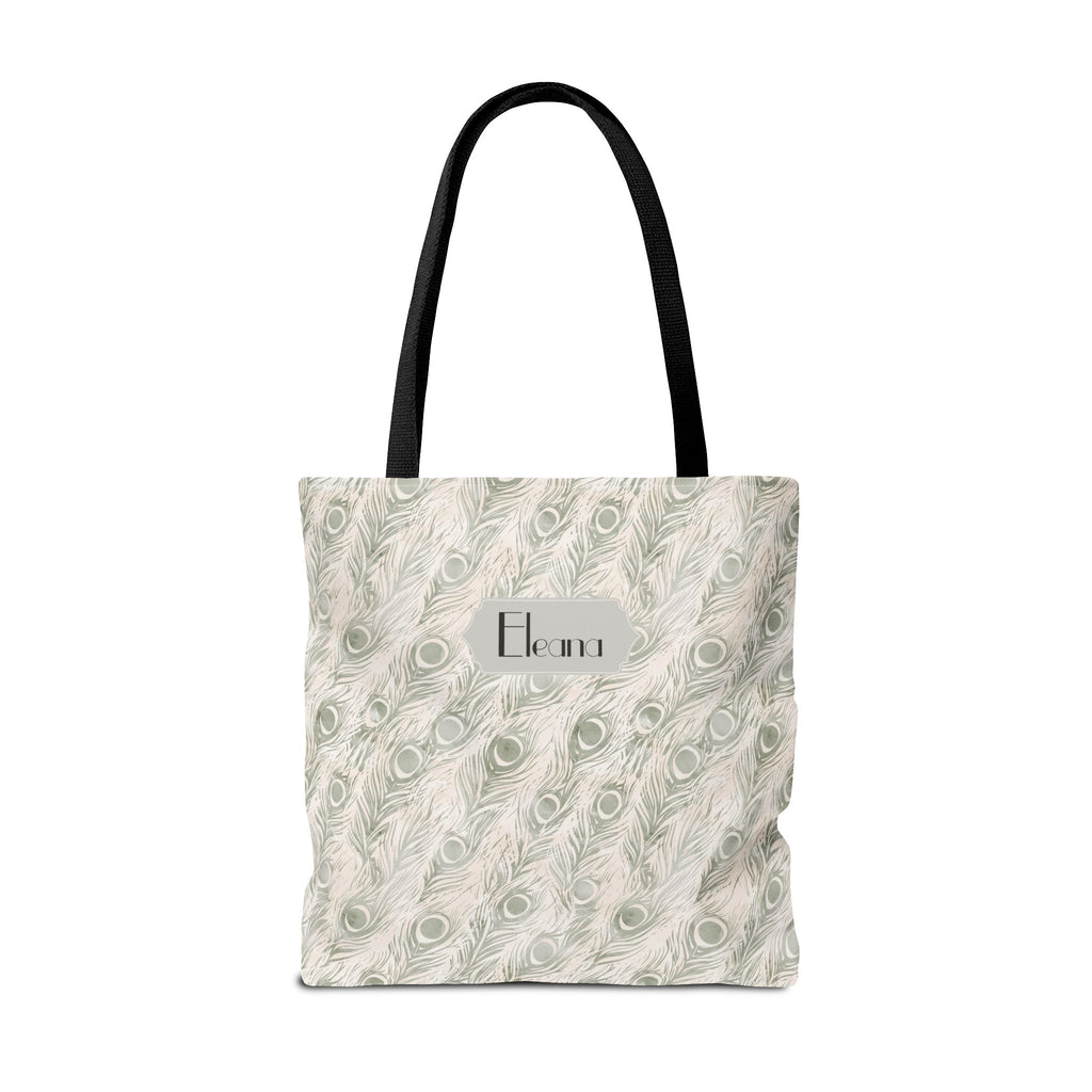 Personalizable Tote - Elegant Grey Peacock Feather Pattern Bag