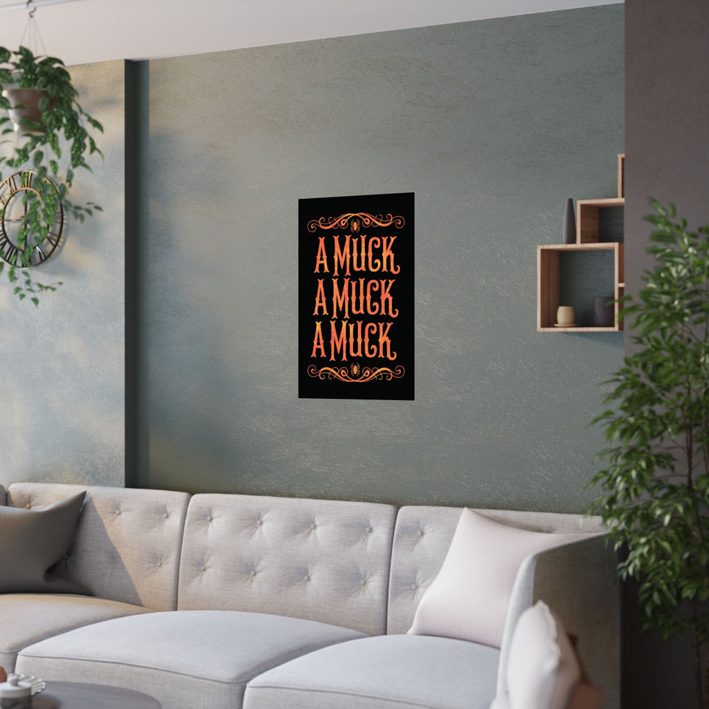 A Muck A Muck A Muck Satin Poster - Orange and Black Halloween Gothic Wall Art