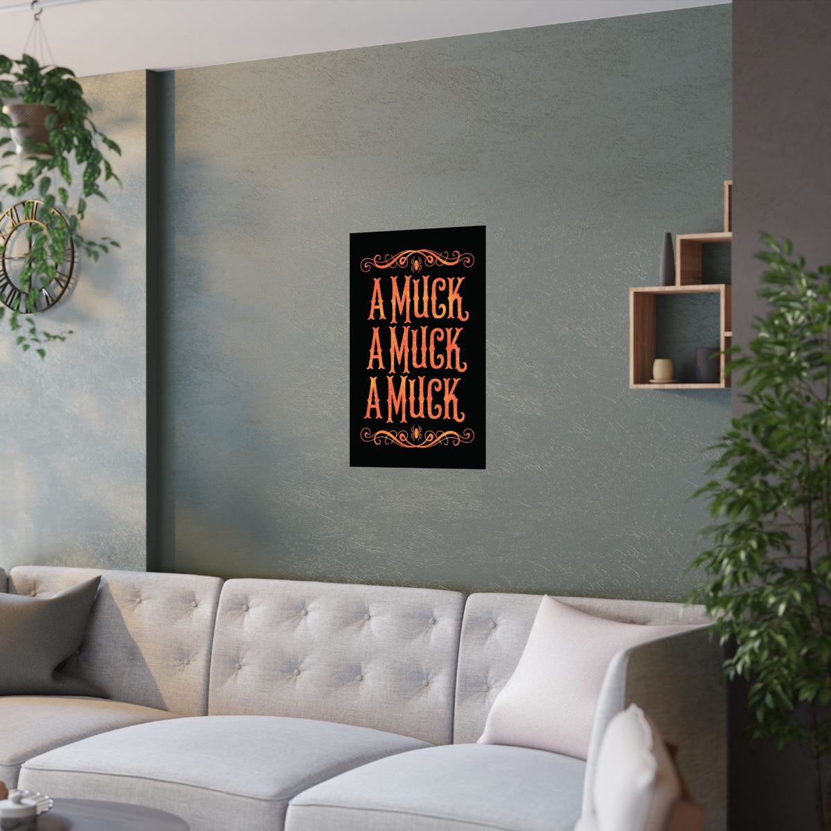 A Muck A Muck A Muck Satin Poster - Orange and Black Halloween Gothic Wall Art